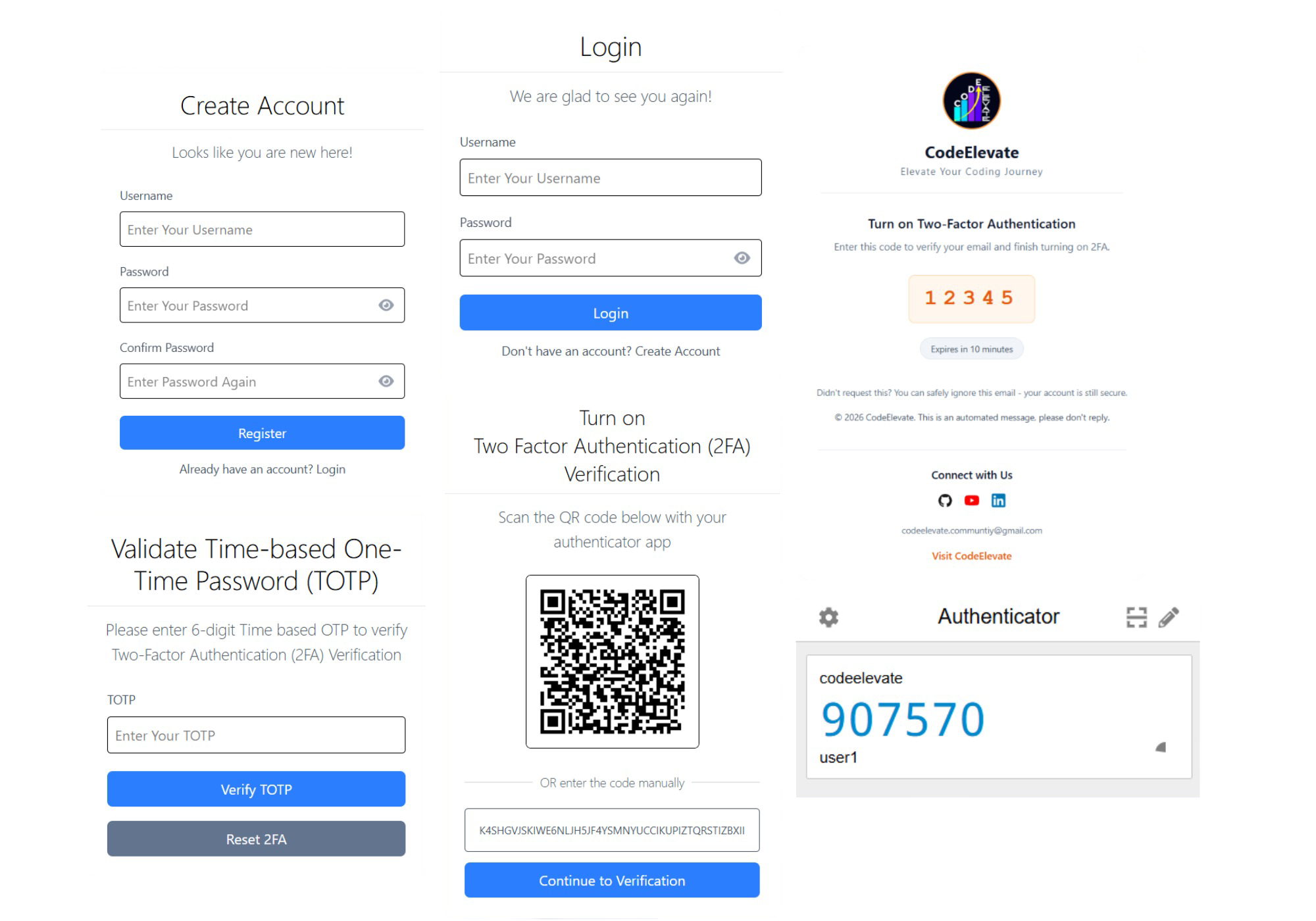 Two-Factor Authentication with TOTP, QR Enrollment & Email OTP Verification